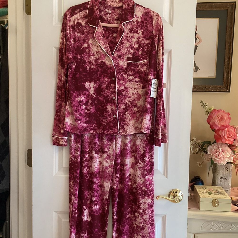 NWT JENNI brand/Macy’s women’s two-piece pajama set pink and wines size XS S M - Picture 3 of 16